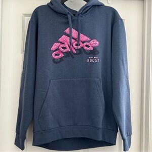 Adidas Men’s Blue/Gray Hoodie with Pink Logo Size S 🆕